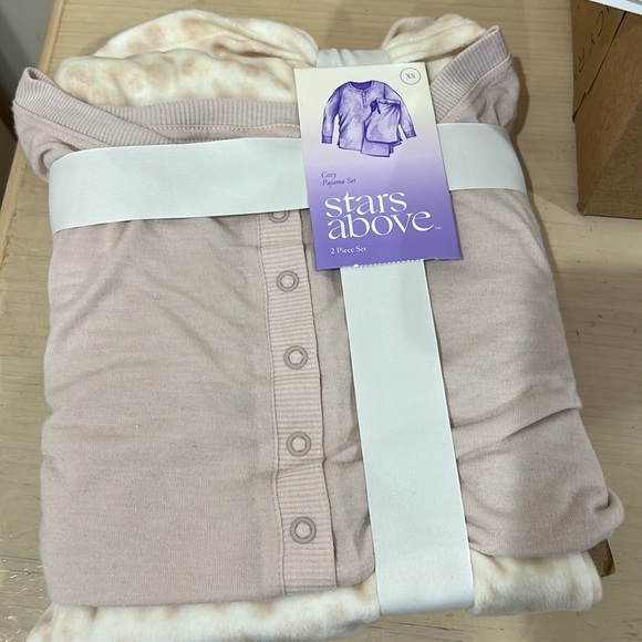 Stars Above Cozy Pajama Set Cream Animal Print Pant & Henley Top - Picture 3 of 3